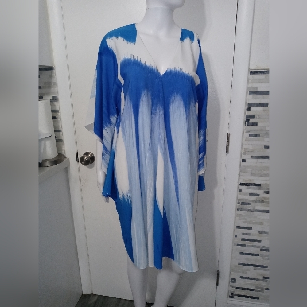Lauren Ralph Lauren Blue White Ombre lined Knee Length V neck Tent Dress M